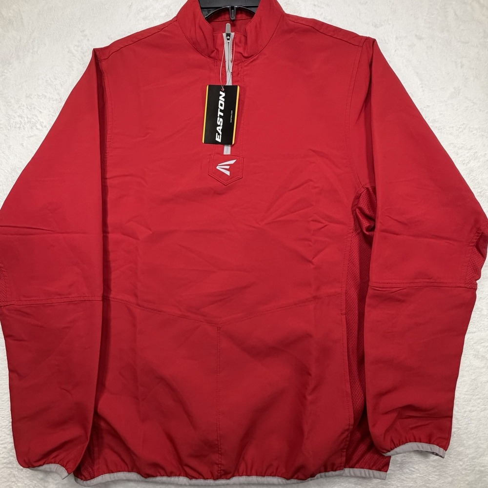 Easton Alpha Cage Jacket Mens Small Red Long Sleev Quarter Zip Baseball Pullover